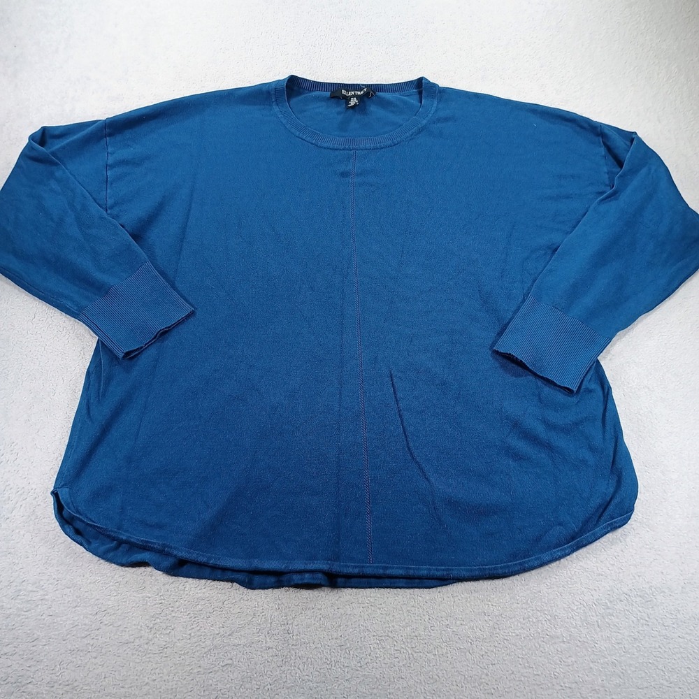 Ellen Tracy Womens XL Teal Blue Crewneck Pullover Sweater Seam Detail